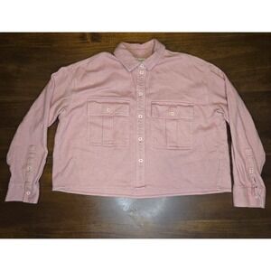 Madewell Cropped Cargo Flannel Shirt Pink‎ Womens Small 100% Cotton Oversized